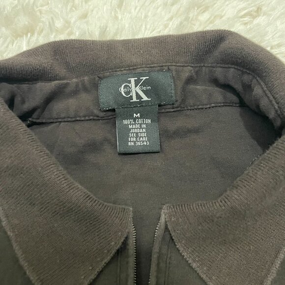 CALVIN KLEIN Womens Medium Quarter Zip Brown Collared Long Sleeve Sweatshirt - Picture 2 of 7